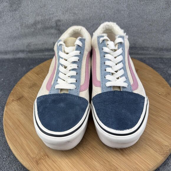 Vans Old Skool Platform Shoes Womens Size 7 Cream Blue Pink Suede Fleece - Picture 3 of 11